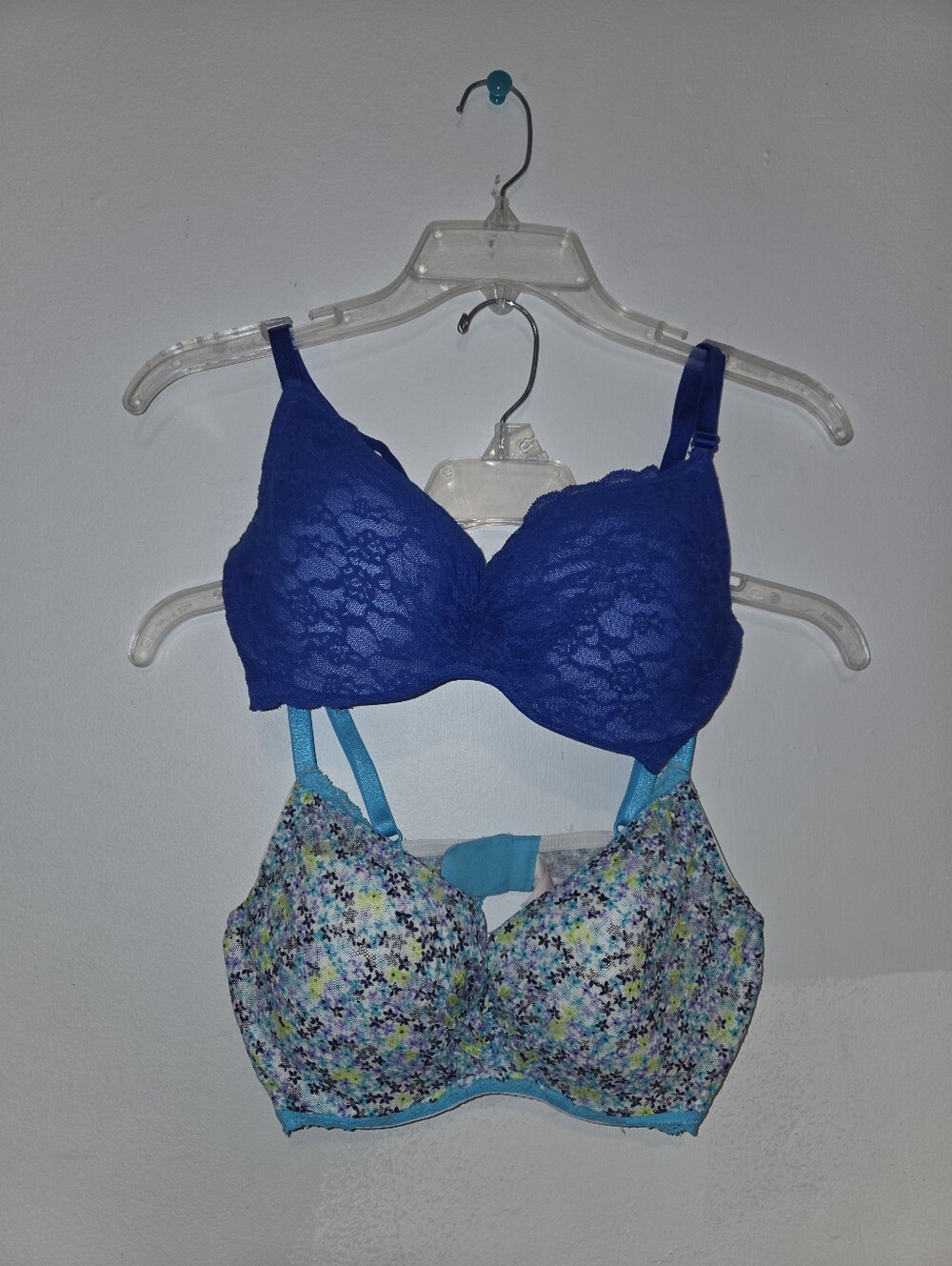 Victoria's Secret Lined Demi 2pk Blue Lace Bra Multicolor Floral Bra 34D